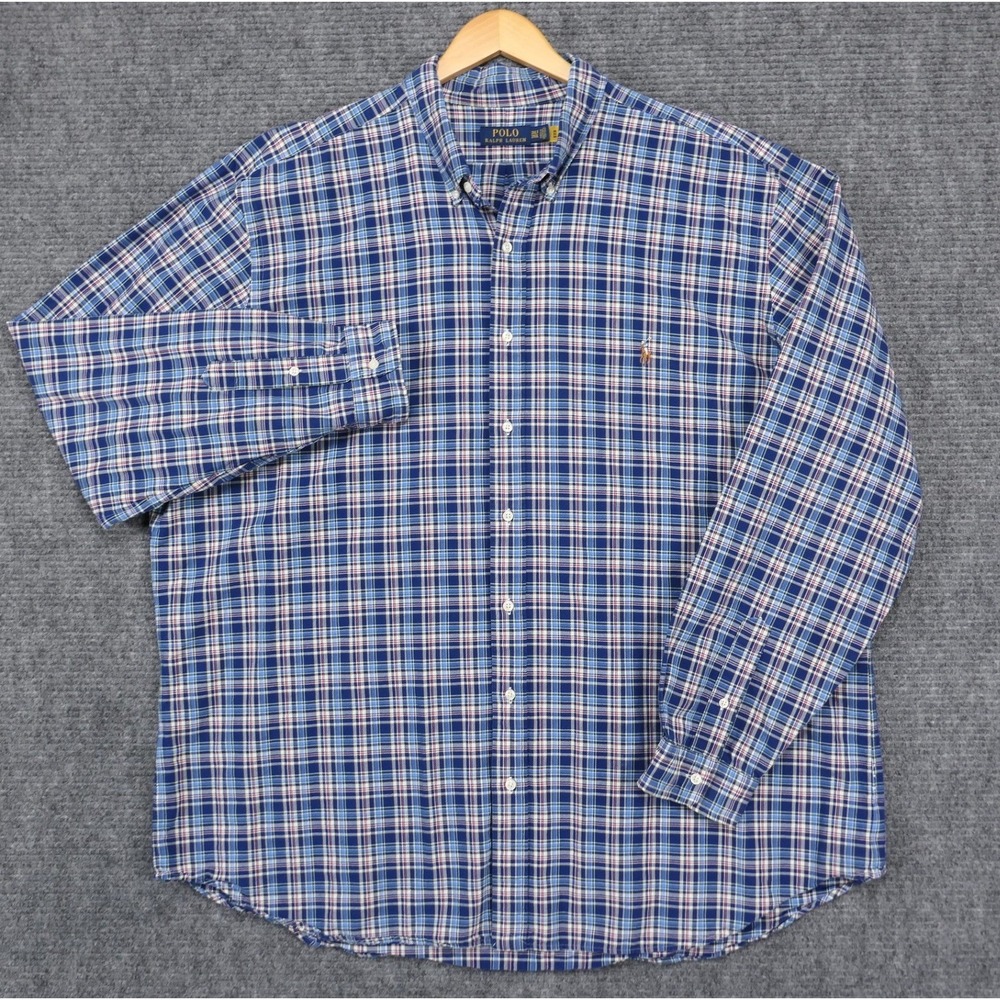 Polo Ralph Lauren 3XLT Mid-weight Blue Multicolor Plaid Button Down Shirt L/S